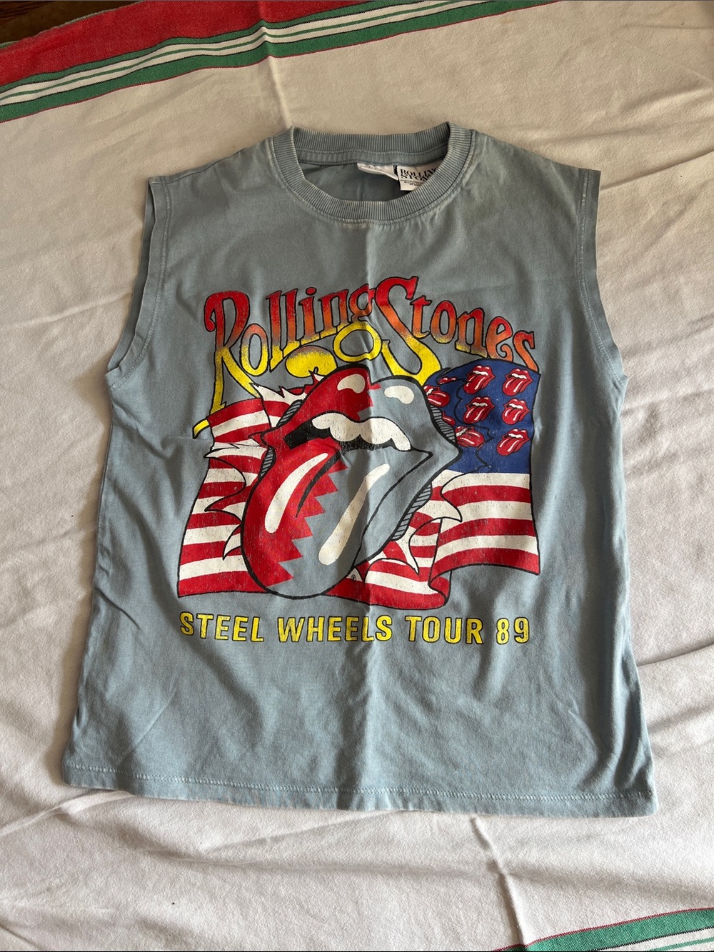 Zara - Rolling Stones Light Blue Kids Tank with Red, White & Yellow Graphic